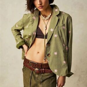 We the Free Cali Printed Blazer in Moss Combo Green size XS NWT NEW